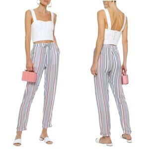 Onia Ella Striped Sky Blue White & Red Stripe Gauze Tapered Ankle Pants Large